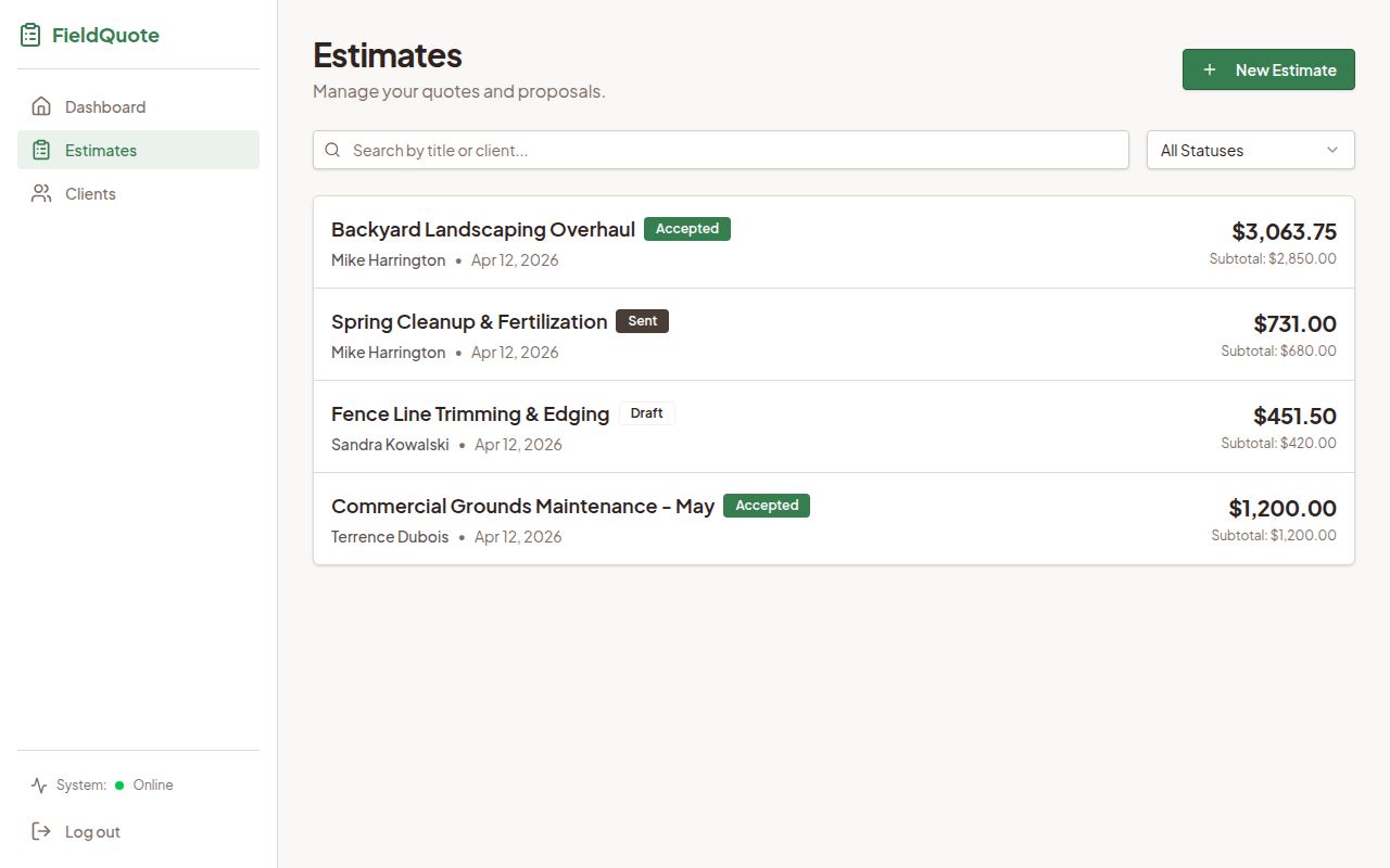 FieldQuote — Professional Job Estimates for Landscapers and Handymen